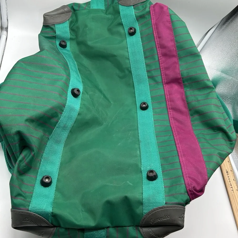 VTG‎ 1991 Samsonite Sammies Luggage Duffle Bag Teal Green Pink Striped